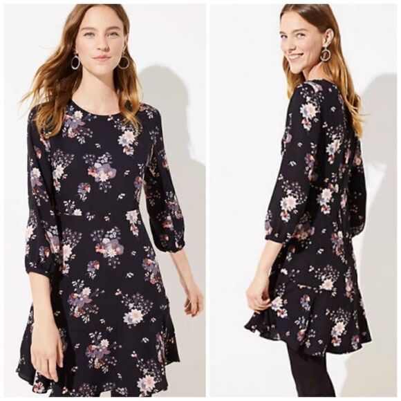 NEW Ann Taylor LOFT Wildflower Flounce Dress Sz 0 - Picture 1 of 12